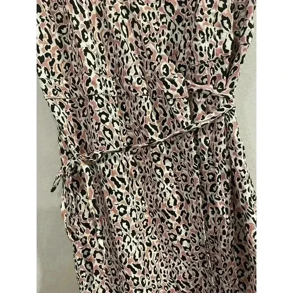J.Crew Midi Wrap Dress S Small Soft Rayon Pink Leopard Tie Waist Work‎ Office - Picture 5 of 8